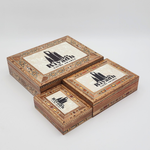طقم 3 صناديق صناعه سورية مع قشرة خشب طبيعي وكتابة...