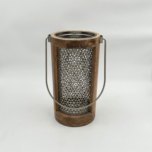 شمعدان خشبي فاخر بلمسات فضية منقوشة – 3 مقاسات