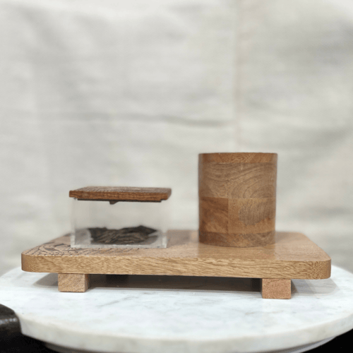 طقم مبخرة وصينية خشب بنقش كلاسيكي مع علبة أكريليك...