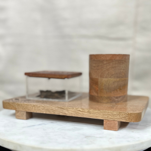 طقم مبخرة وصينية خشب بنقش كلاسيكي مع علبة أكريليك...