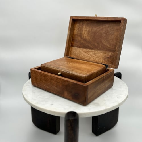 طقم صناديق خشب مانجو طبيعي للزينة والتخزين - طقم ص...