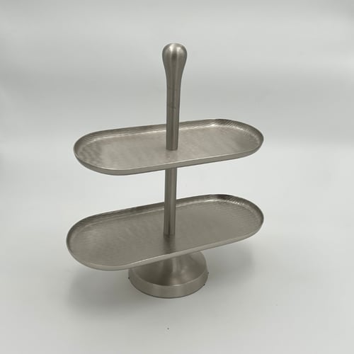 ستاند تقديم من طبقتين للضيافة – ستيل فضي وذهبي - س...