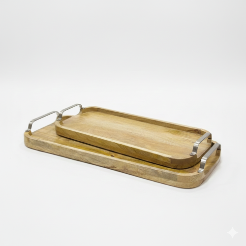 طقم صواني تقديم خشب فاتح مانجو طبيعي قطعتين - مودر...