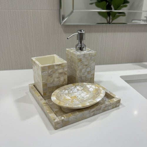 طقم مستلزمات مغاسل من الصدف الطبيعي – تصميم فاخر 2...
