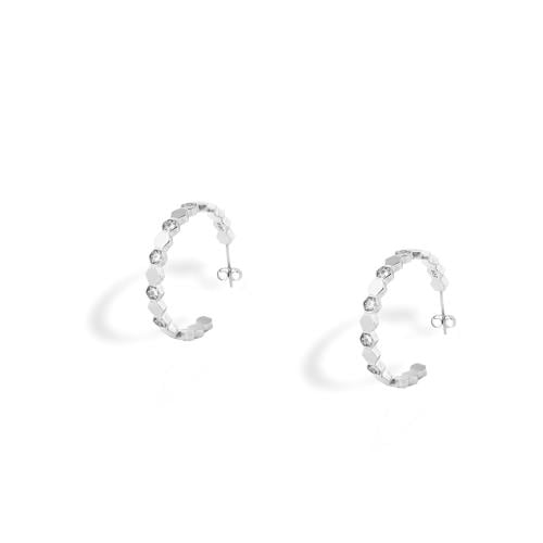 حلق تصميم شومية الحجم الكبير ذهب ابيض-عيار 18