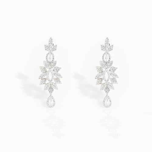 حلق ذهب كبير ابيض تصميم الماس-عيار 18