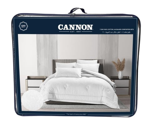 طقم مفرش كانون جاكار قطن 100% 300 غرزة نفرين (WHIT...