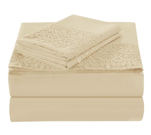 طقم شرشف كانون نفرين 4 قطع دانتيل BEIGE