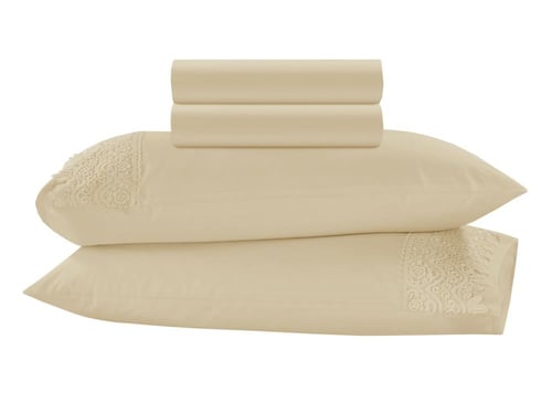 طقم شرشف كانون نفرين 4 قطع دانتيل BEIGE