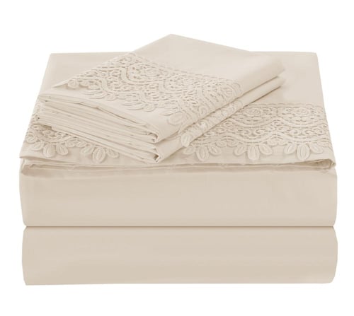 طقم شرشف كانون نفرين 4 قطع دانتيل MAUVE