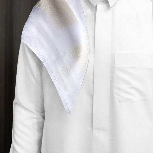 شال دنهل كشميري ابيض وبيج صوف