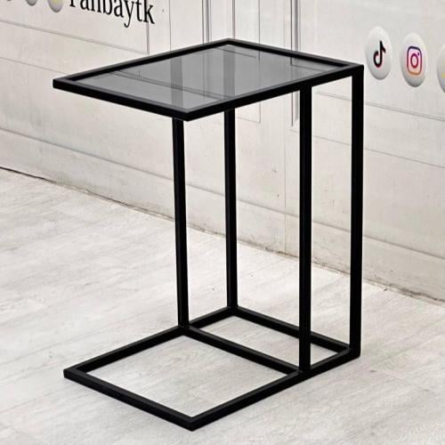 طاولة خدمة حديد أسود زجاج اسود