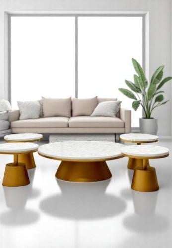 طقم طاولة أرضي 5 قطع شطح خشب شكل رخام