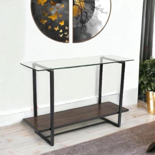 طاولة مدخل كونسول خشب مع زجاج دورين