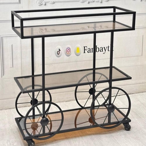 (ترولي)عربيه تقديم باللون الاسود زجاج عسلي