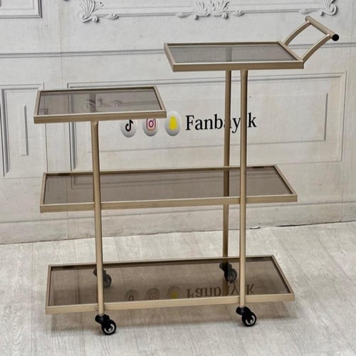 ترولي/ تقديم ٤ دور ذهبي زجاج عسلي