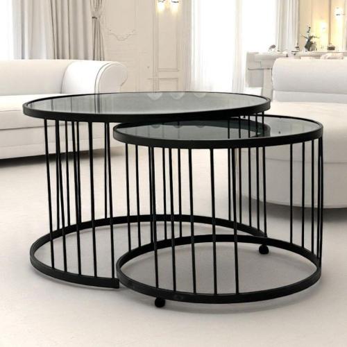 طقم طاولتين صاج لون أسود زجاج أسود