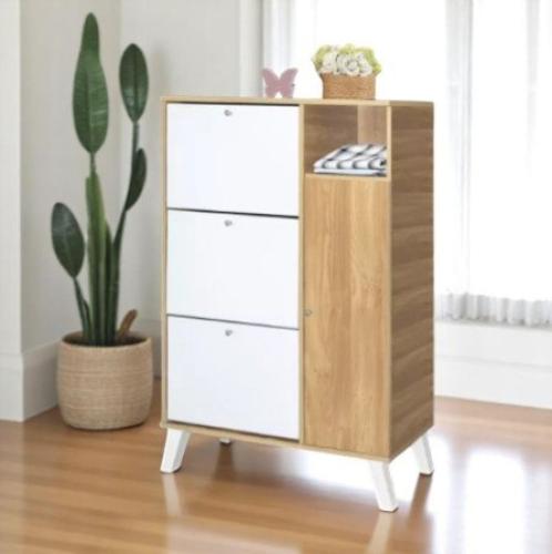 خزانة تنظيم الأحذيه ثلاث أدوار باللون بني فاتح وأب...