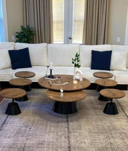 طقم طاولات ضيافة ارضي 8 قطع خشب بني