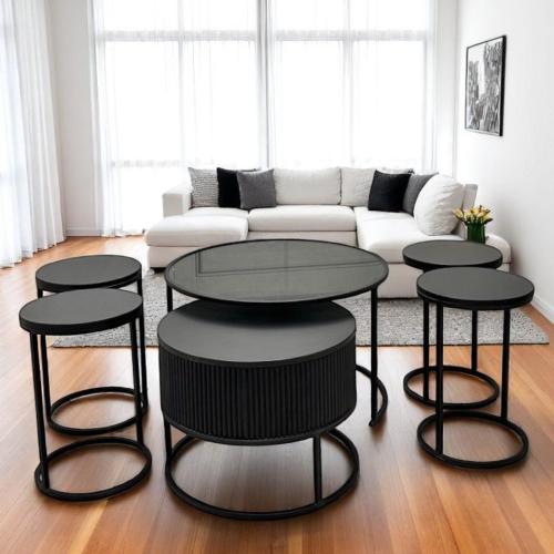 طقم طاولتين متداخلة مع 4 خدمة خشب سنديان