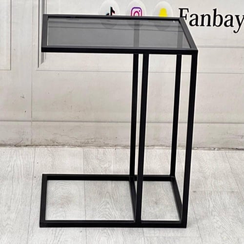 طاولة خدمة حديد أسود زجاج اسود