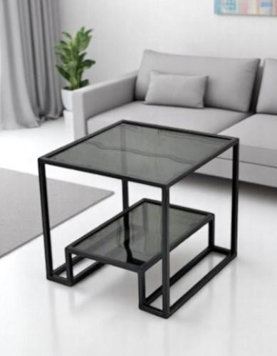 طاولة خدمة حديد اسود زجاج اسود