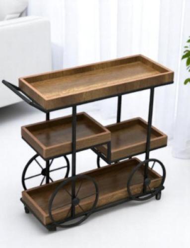 ترولي تقديم 3 دور خشبية باللون البني