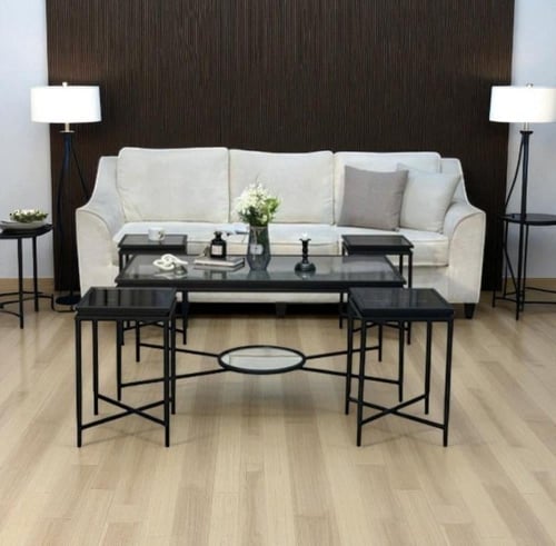 طقم طاولات فخم بسطح زجاج أسود