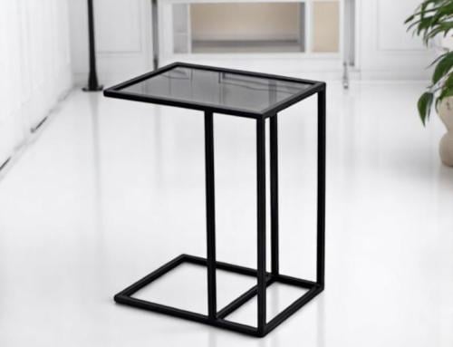 طاولة خدمة حديد أسود زجاج اسود