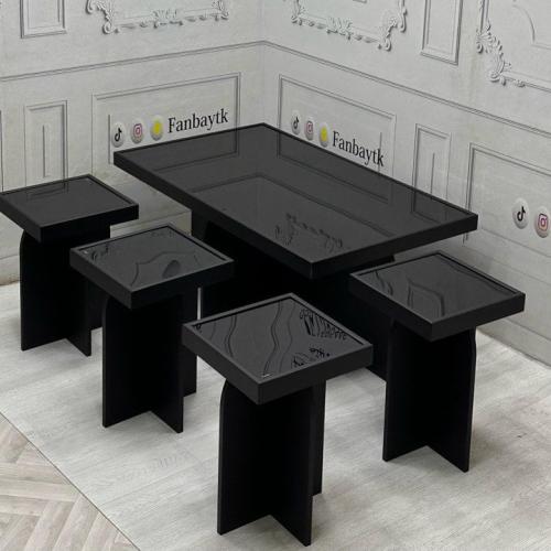 طقم طاولات 4+1 سطح زجاج-FANBAYTK