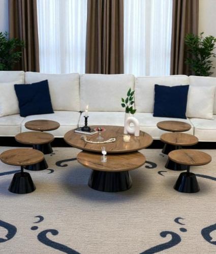 طقم طاولات ضيافة ارضي 8 قطع خشب بني