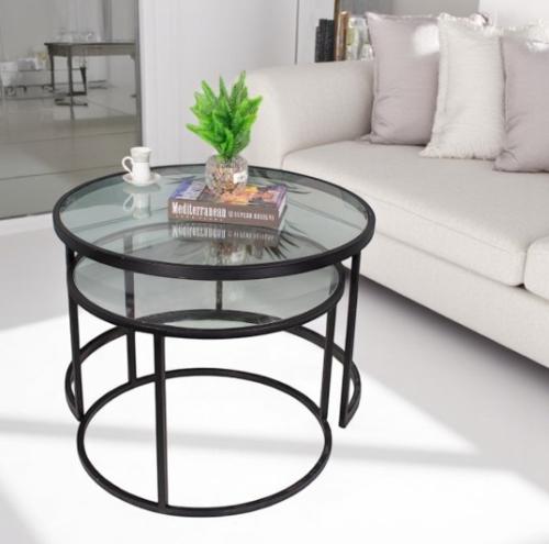 طقم طاولتين تقديم لون أسود سطح زجاج