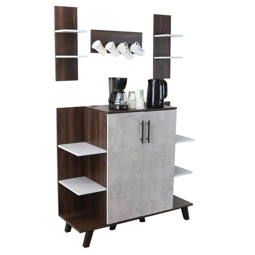 ركن قهوة خشبي للمنزل 3 ادراج وارفف خشب ماليزي لون...