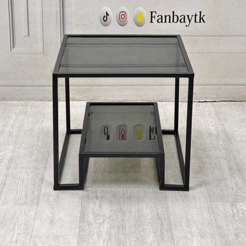 طاولة خدمة حديد اسود زجاج اسود