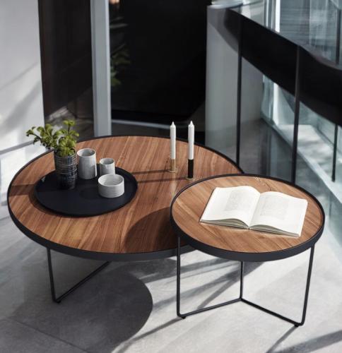 طقم طاولات قهوة حديد ستيل و خشب ام دي اف بني وأسود...