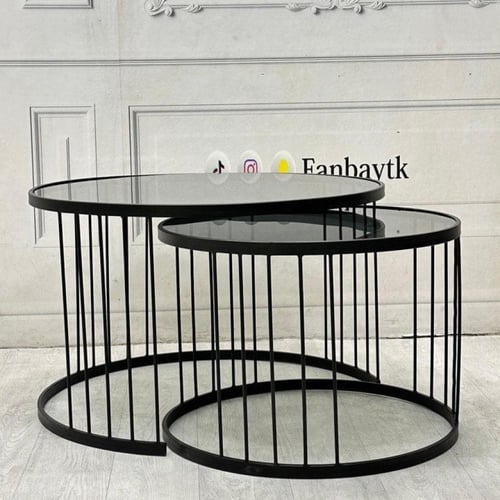 طقم طاولتين صاج لون أسود زجاج أسود