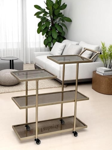 ترولي/ تقديم ٤ دور ذهبي زجاج عسلي