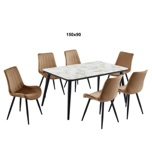طاولة طعام رخام مع 6 كراسي