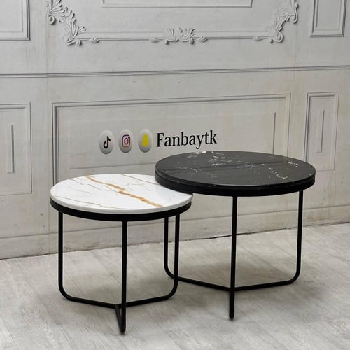 طقم طاولتين بديل الرخام مطفي-FANBAYTK
