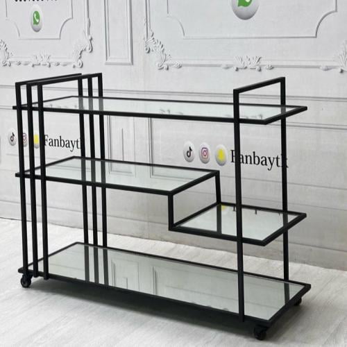 ترولي عربية ضيافة مودرن حديد اسود زجاج مراية-FANBA...