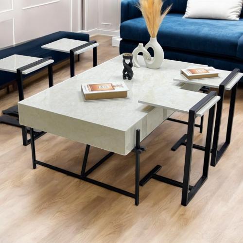 طقم طاولات 1+4 بسطح خشبي بديل رخام