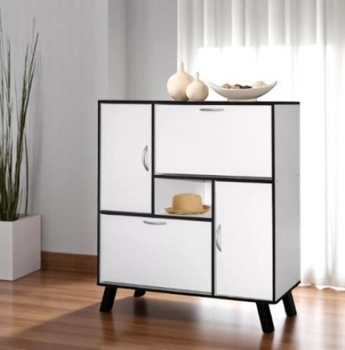 خزانة تنظيم أحذية 4 أبواب خشب باللون الأبيض