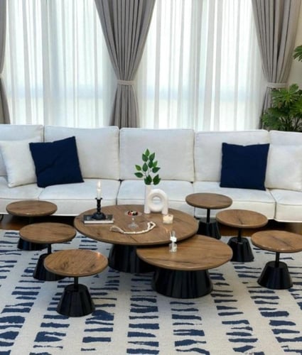 طقم طاولات ضيافة ارضي 8 قطع خشب بني