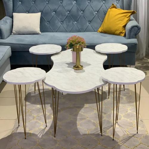 طقم طاولة 5 قطع سطح خشب شكل رخام