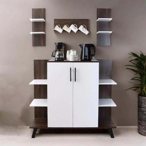 ركن قهوة خشبي للمنزل 3 ادراج وارفف خشب ماليزي لون...