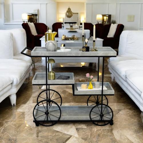 عربية تقديم 3 دور خشبية بلون رمادي