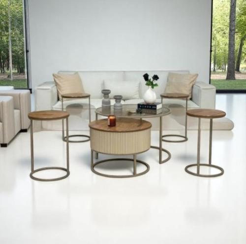 طقم طاولتين متداخلة مع 4 خدمة