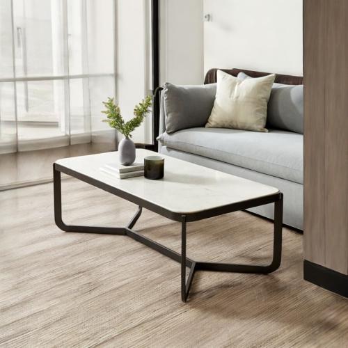طاولة قهوة ستيل و خشب رخام أبيض وأسود - 45 × 60 ×...