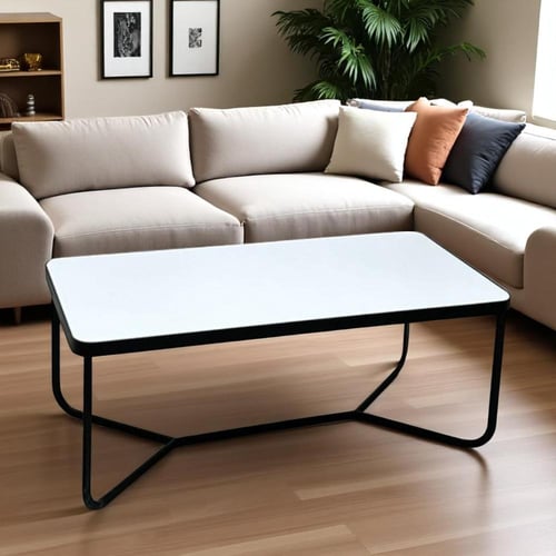 طاولة قهوة ستيل و خشب رخام أبيض وأسود