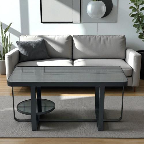 طاولة قهوة عصرية من الزجاج والمعدن الأسود